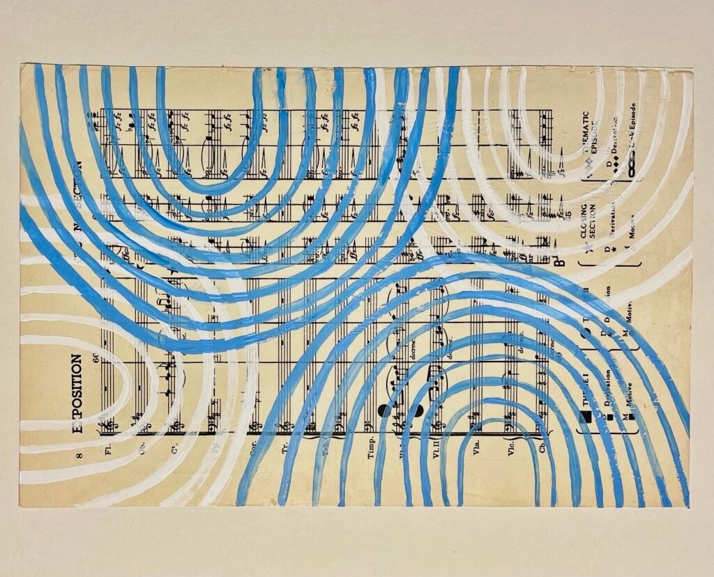 jane helslander Painting on paper Sheet music Abstract art Upcycled art