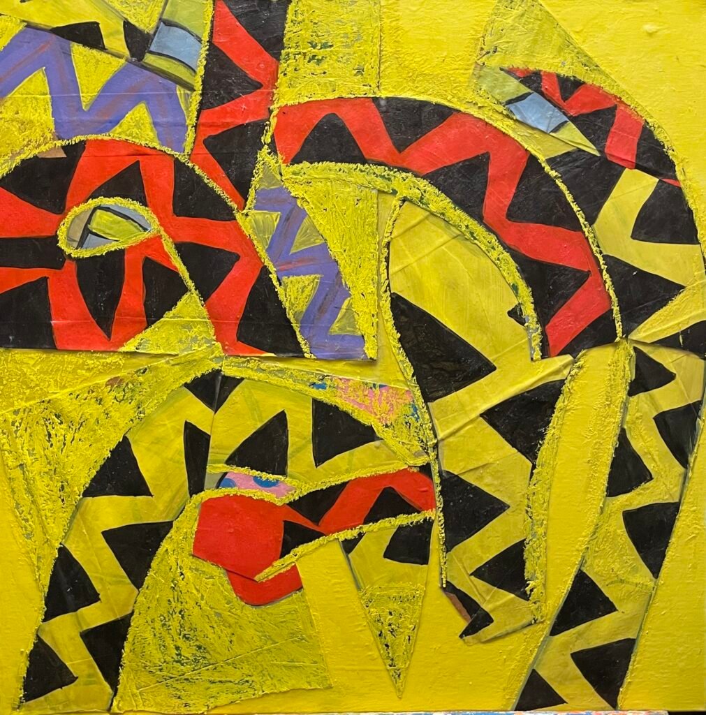 JANE HELSLANDER YELLOW PAINTING CONTEMPORARY ART SERPENTINE WORK ON CANVAS TEXAS ARTIST ABSTRACT ART